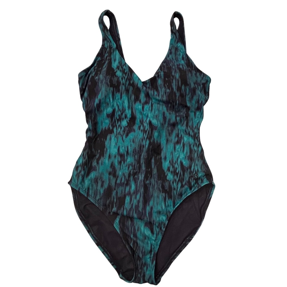 NWT TYR Size small One Piece Swimsuit Womens Small Green Abstract UPF 50+